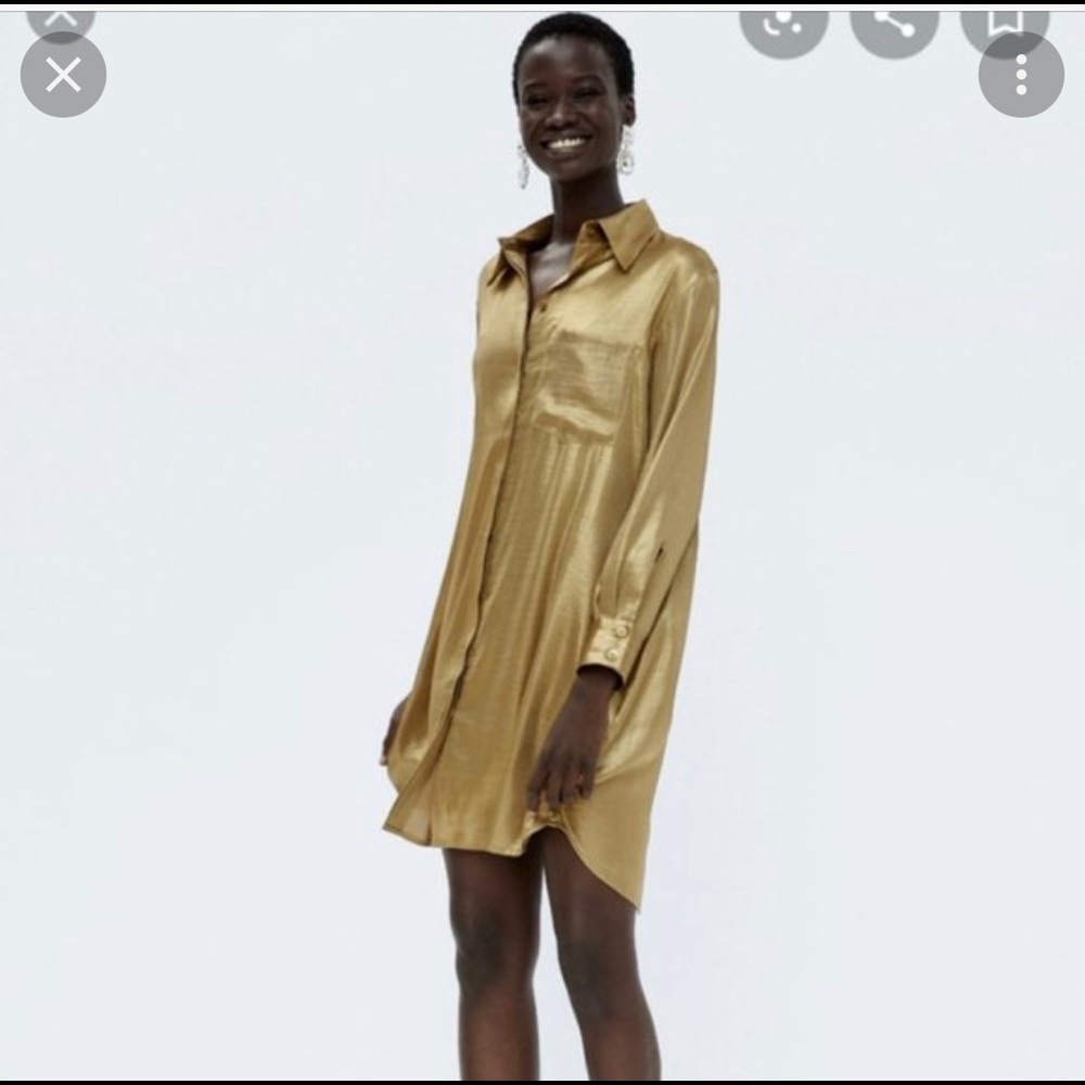 Zara XS Gold Shirt Dress. Rarely used. Good Condition style with knee high boots